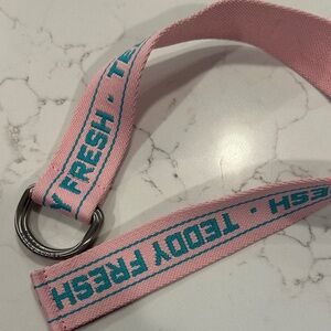 Teddy Fresh Pink Webbing Belt with Teal Logo and D-Ring